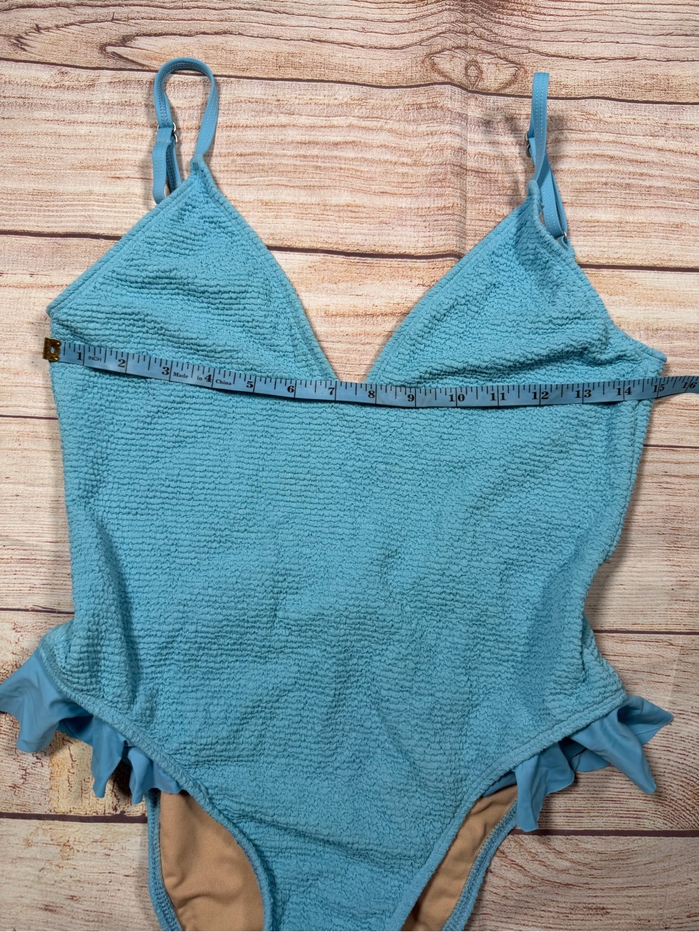 Leith Powder Blue‎ Textured Hip Ruffle One-Piece Swimsuit - Picture 4 of 8